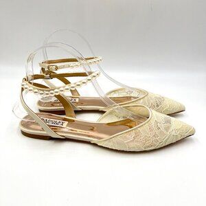 Badgley Mischka Womens Size 8 Ivory White Satin Lace Point Toe Dress Flats Shoes